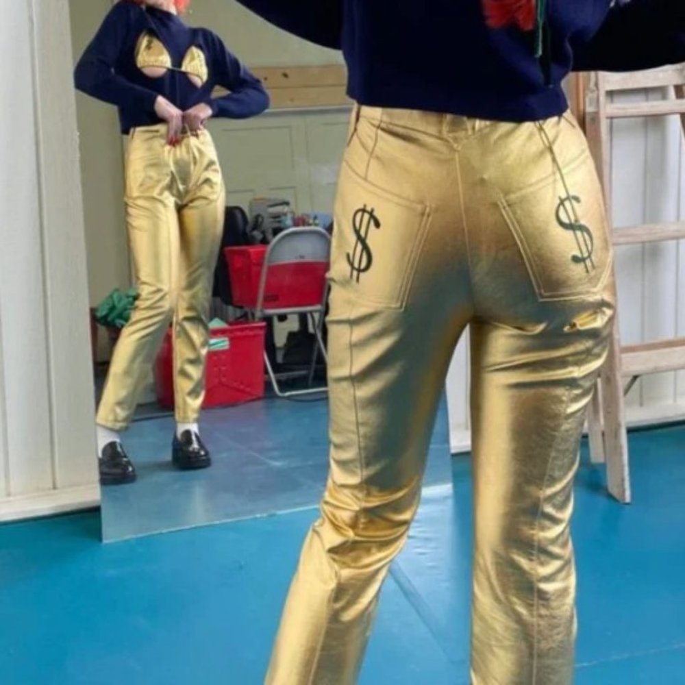 Fashion Brand Company Gold $ Vegan Leather Pants